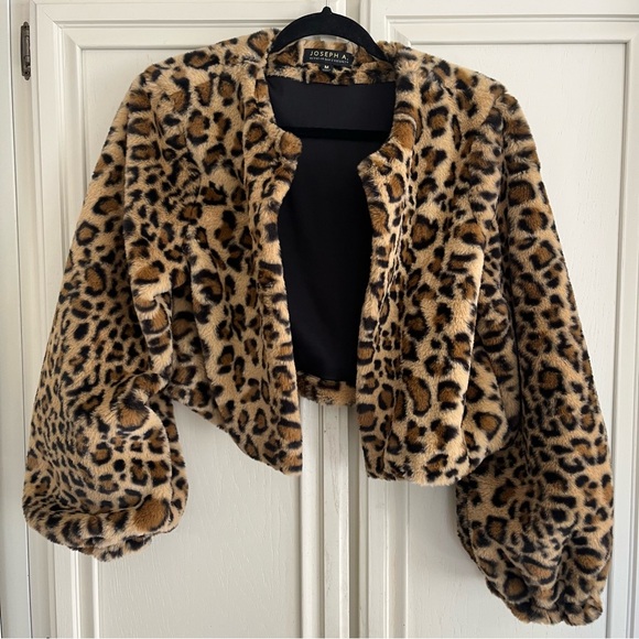 Joseph A Animal Print Faux Fur Crop Jacket Size M - Picture 2 of 6